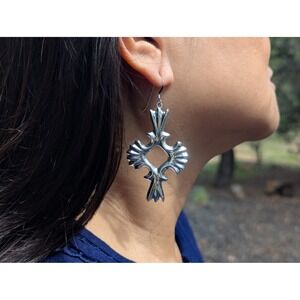 Native‎ American Jewelry Navajo Earrings Quatrefoil Cross Sterling Silver ***